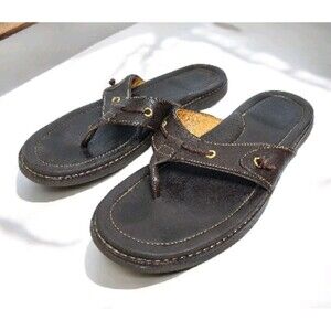 Sperry Leather Flip Flop Sandals Men's Size 13 Brown Boat Fishing Gold Cup Thong